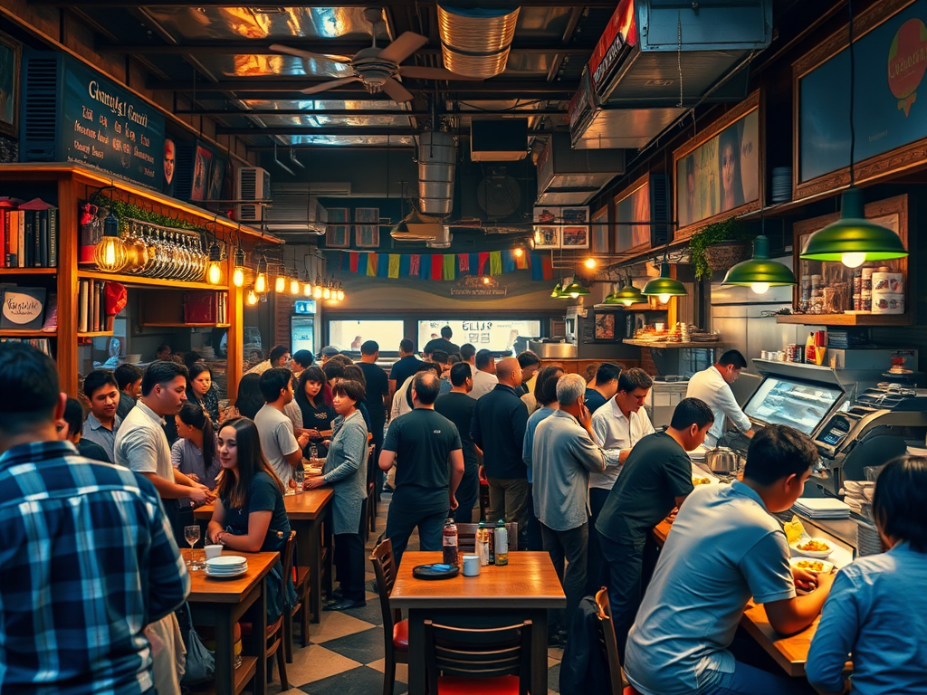 image of a very busy local restaurant to showcase that busy restaurants often means good food or good value